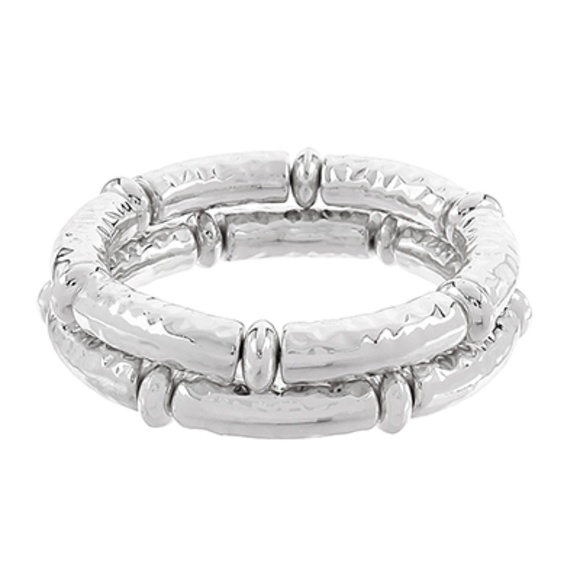 2 Row Hammered Bracelet Set - Picture 2 of 2